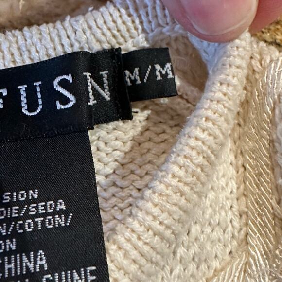 Vintage IB Diffusion Womens Medium Ivory Silk Sweater with Silver Beaded Front - Picture 8 of 8